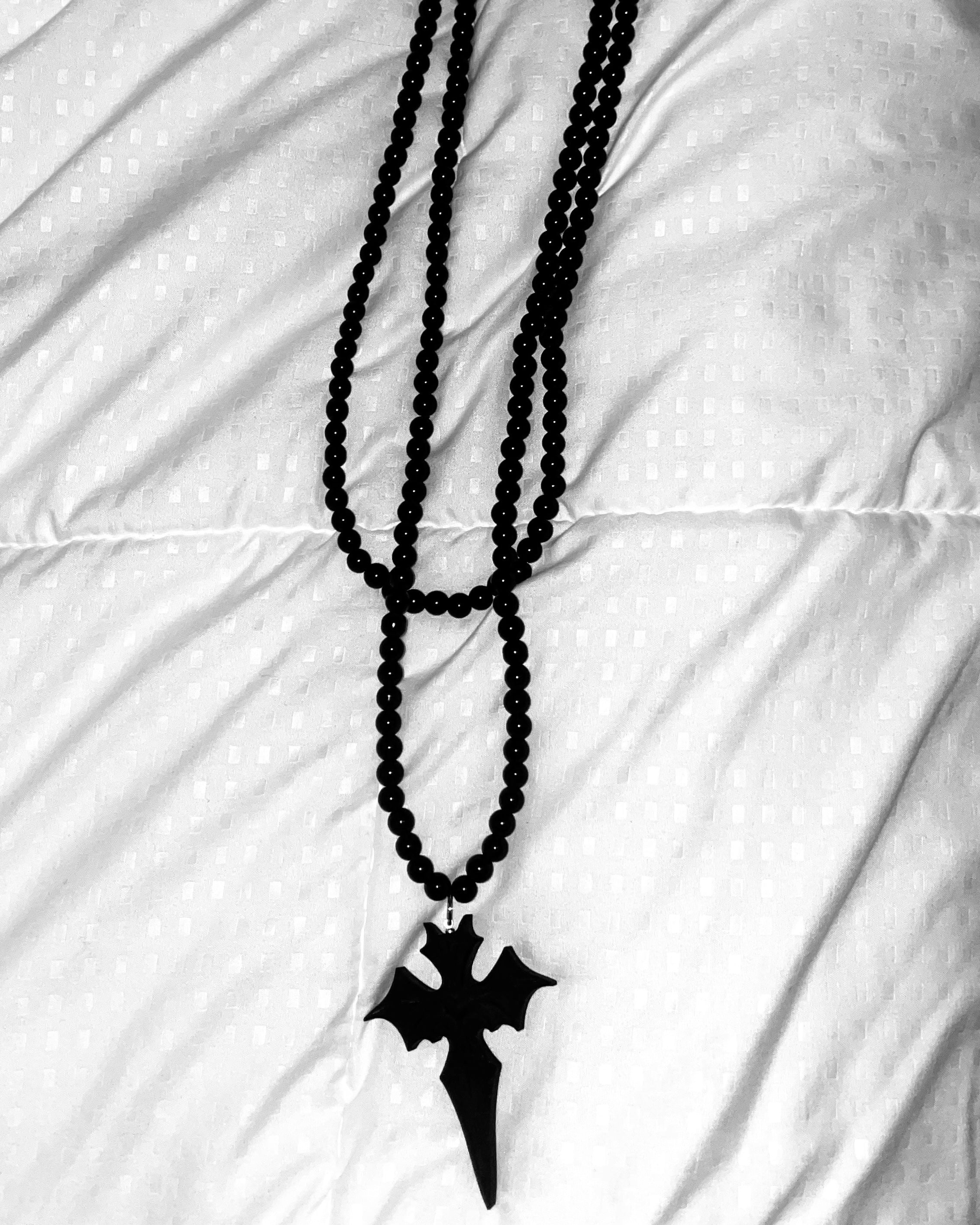 black obsidian bat cross rosary