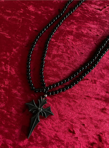 black obsidian bat cross rosary