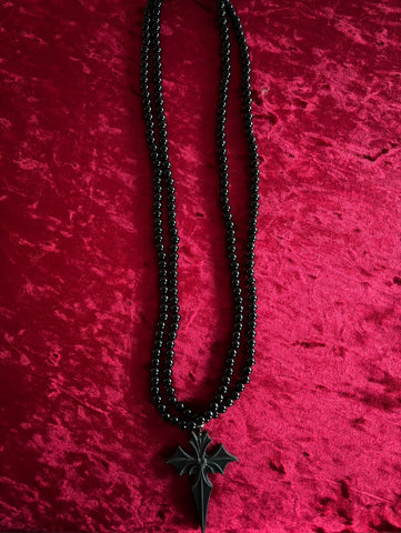 black obsidian bat cross rosary